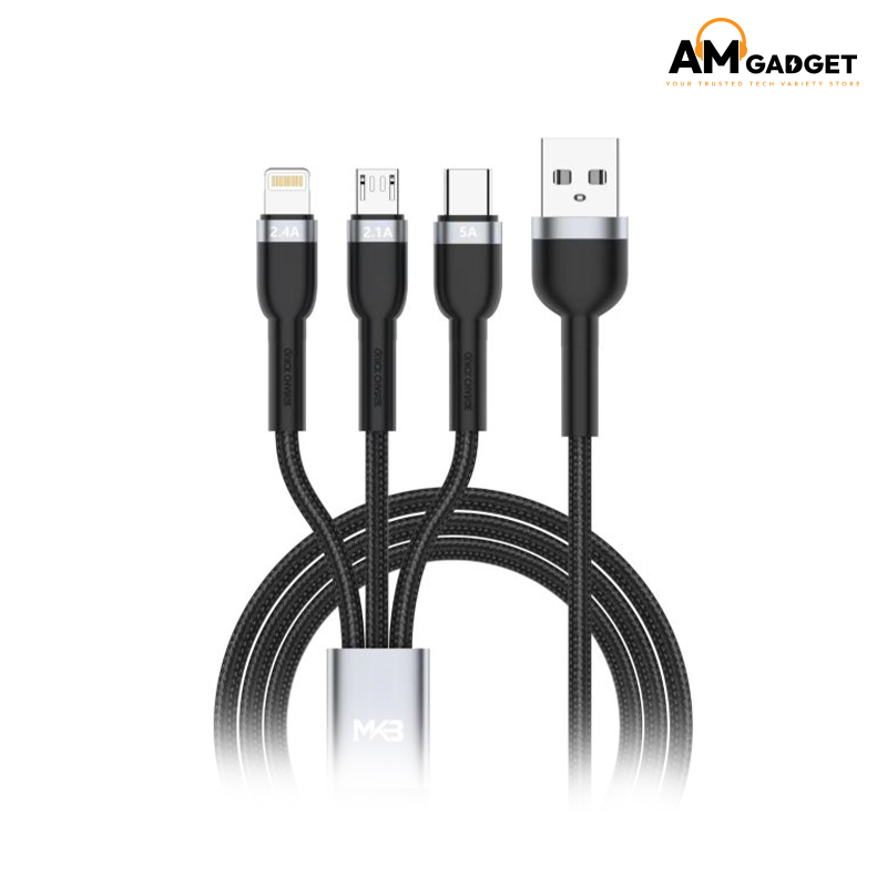 MKB U311 3-in-1 USB Cable (Lightning/Type-C/Micro) 100W High Power FAST  Charging Cable